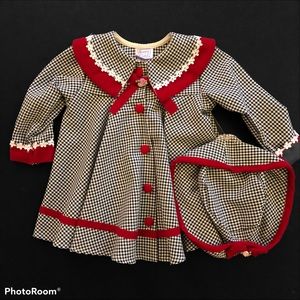 VTG Little Girls Coat & Hat Black & White Check - Size L - Made In The USA